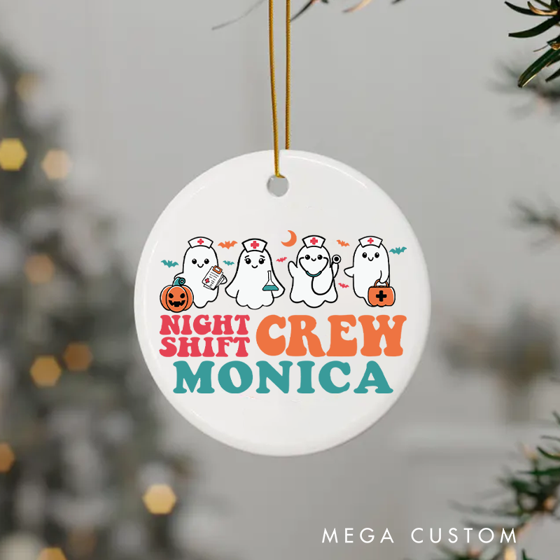 Personalized Nurse Halloween Ornament Night Shift Crew Ghostly Design Ornament 