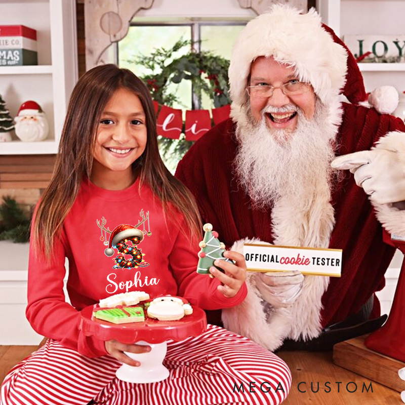 Personalized Reindeer Antler Santa Hat Initials Christmas Pajamas 