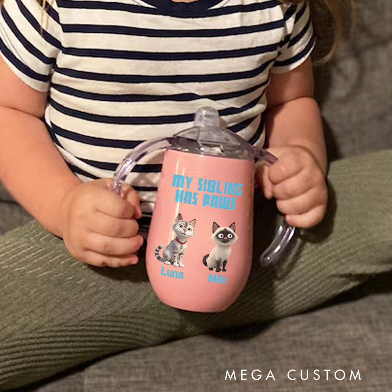 Personalized Pet Sibling Delight with Adorable Cat Illustrations and Playful Text for Baby Sippy Cup