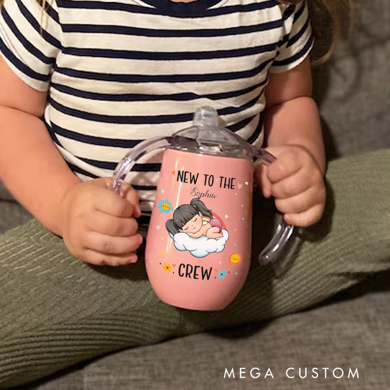 Personalized Welcome Baby with Sweet Sleeping Infant and Cloud Design for Nursery Sippy Cup