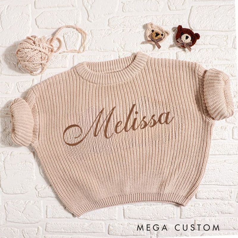 Personalized Name Sweater Hand Embroidered Knit for Boys and Girls