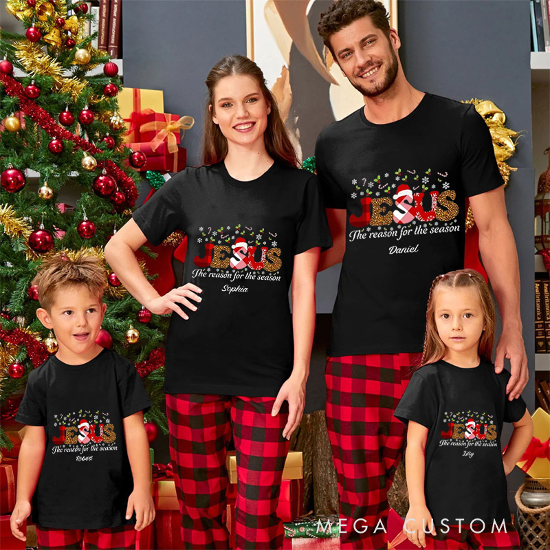 Personalized Jesus is the Reason of the Season Family Matching Cotton T-Shirts with Name Christian Gift Christmas Gift