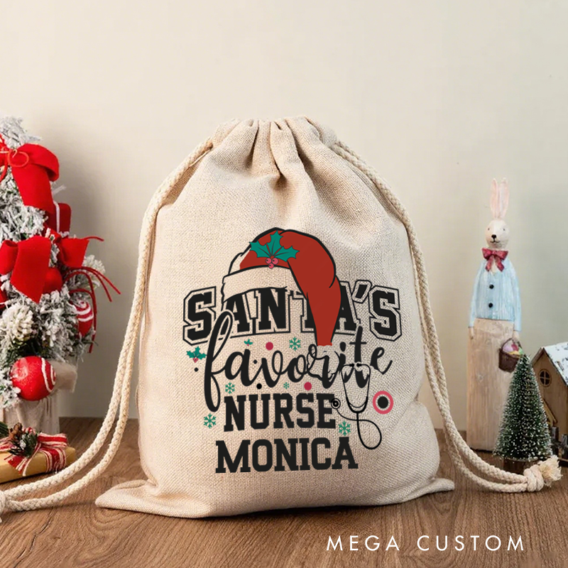 Personalised Christmas Santa Sack for Nurse Custom Santa's Favorite Nurse Design Sack Christmas Gifts Sack Xmas Gift