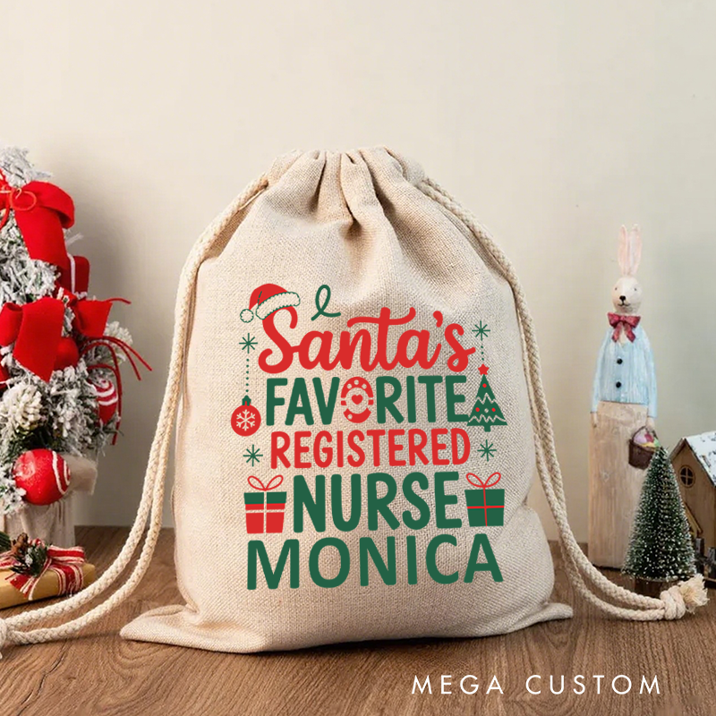 Personalised Christmas Santa Sack for Nurse Santa's Favorite Registered Nurse Design Sack Christmas Gift