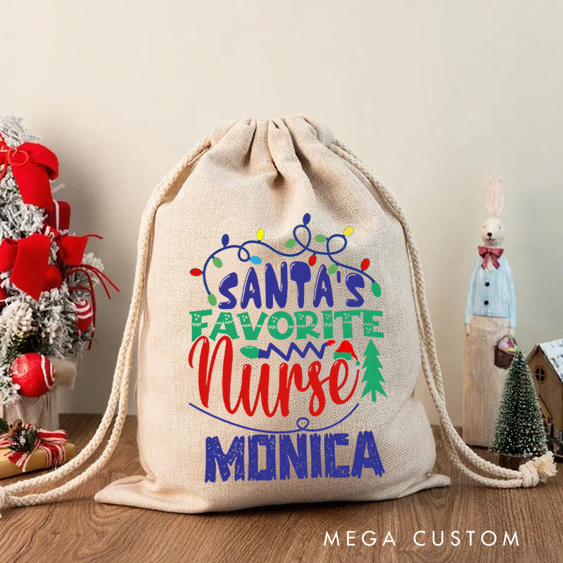 Personalised Christmas Santa Sack for Nurse Santa's Favorite Nurse Design Sack Christmas Gift