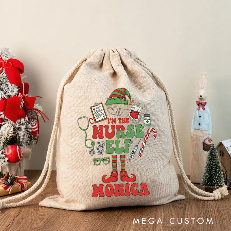 Personalised Christmas Santa Sack for Nurse Custom I'm the Nurse Elf Design Sack Christmas Gift
