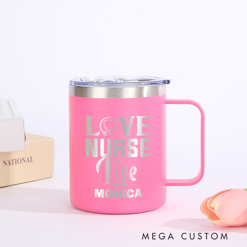 Personalized Laser Engraved Coffee Mug Custom Love Nurse Life Design Coffee Mugs Insulated Stainless Steel Mugs