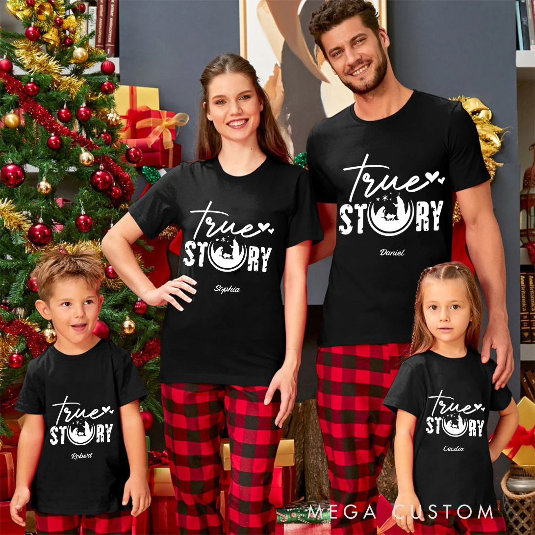 Personalized True Story Nativity Jesus Birth Family Matching Cotton T-Shirts with Name Religious Gift Christmas Gift for Family