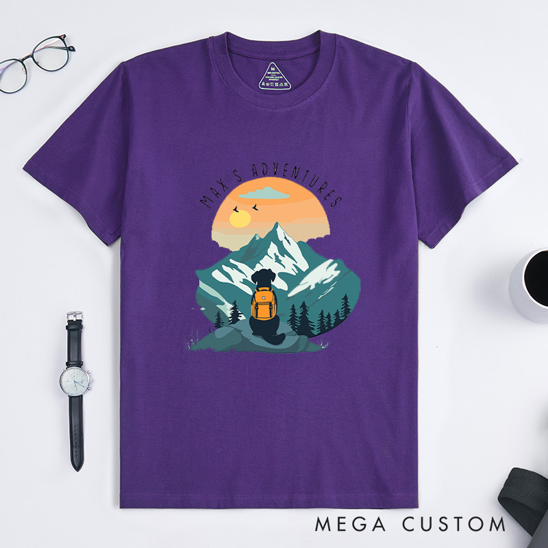 Personalized Adventure Buddy Dog Hiking T-Shirt Camping Mountain T-Shirt for Nature Traveling Outdoors Lover Gift