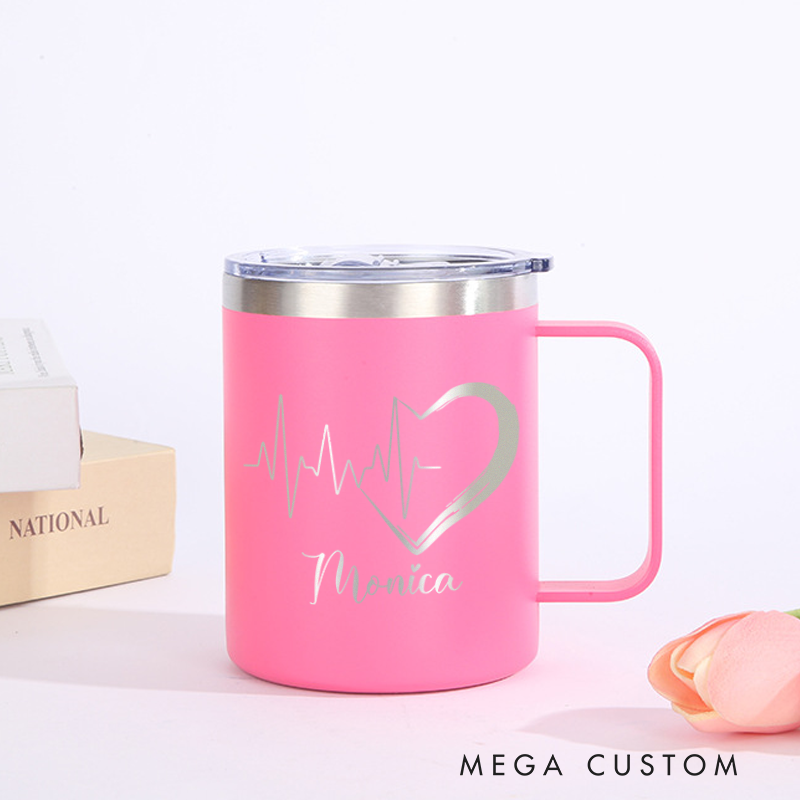 Personalized Laser Engraved Coffee Mug Custom Heartbeat Design Coffee Mugs Insulated Stainless Steel Mugs