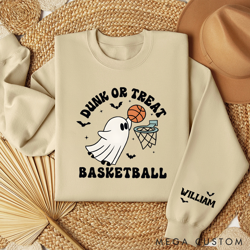 Personalized Halloween Basketball Sweatshirt with Ghost Design and Custom Name