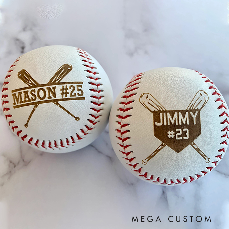 Personalized Baseball with Custom Name Number and Crossed Bats Design 