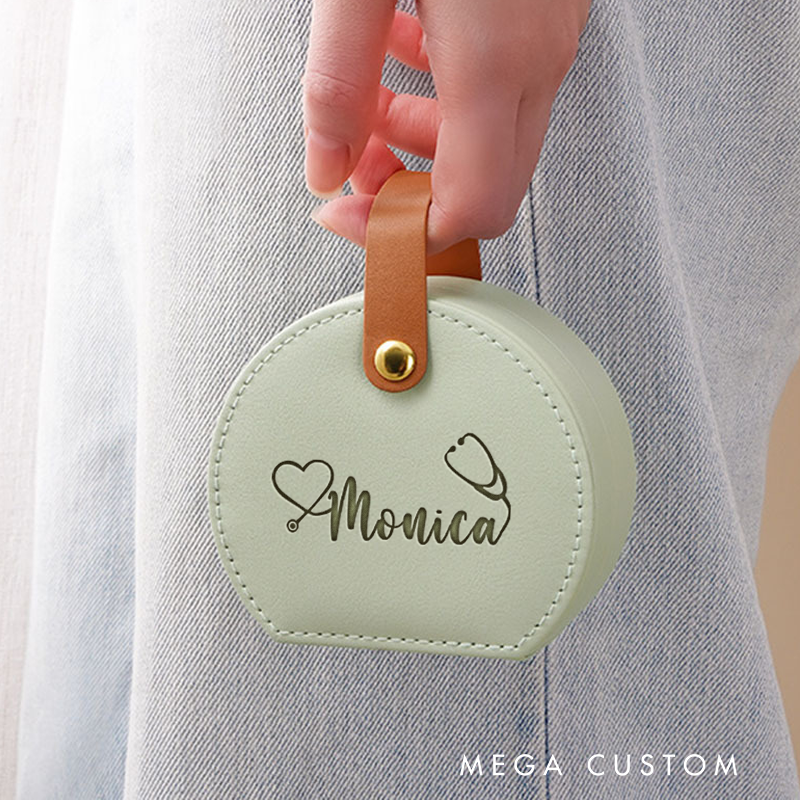 Personalized Leather Jewelry Box Engraved Heart Stethoscope Design Nurse Jewelry Travel Case Custom Jewelry Organizer Gift