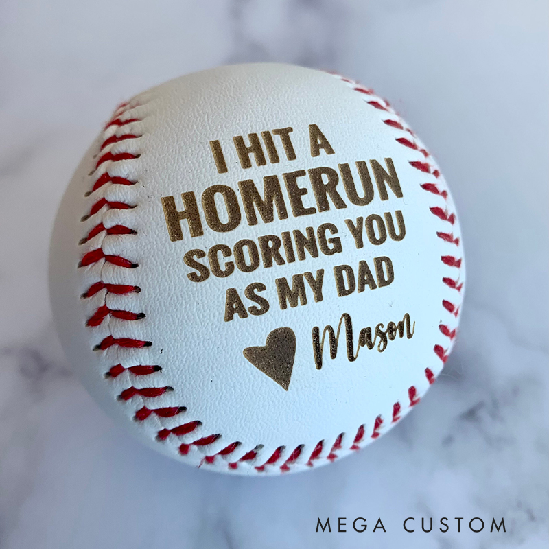 Personalized Baseball with "Home Run Dad" Message and Custom Name  