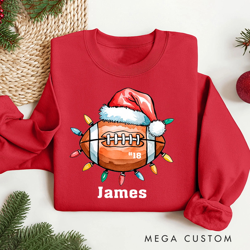 Personalized American Football Design Christmas Sweatshirt with Custom Name and Number