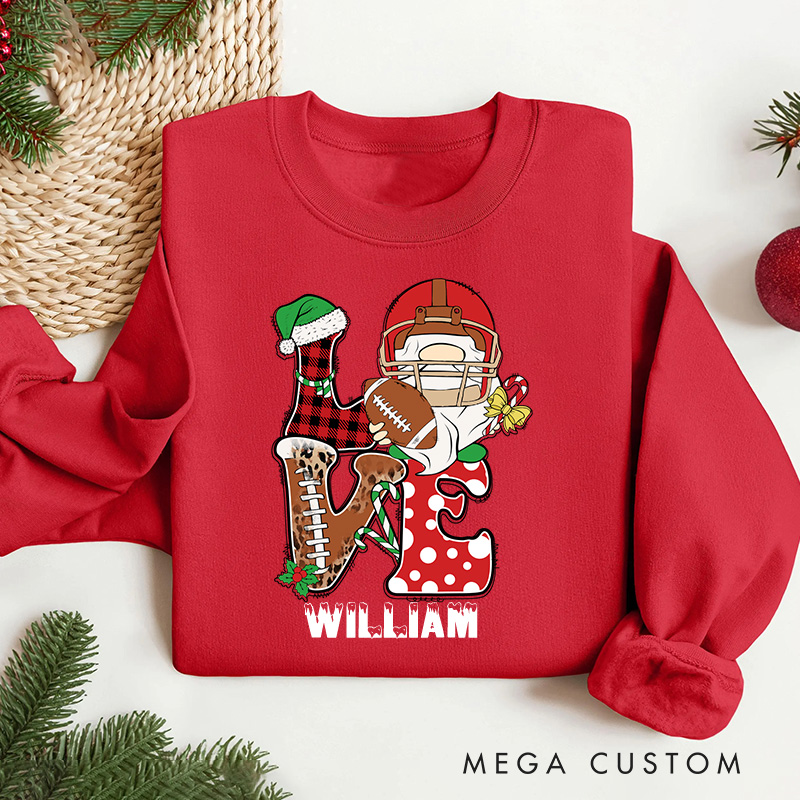 Personalized American Football Love Design Christmas Sweatshirt with Custom Name