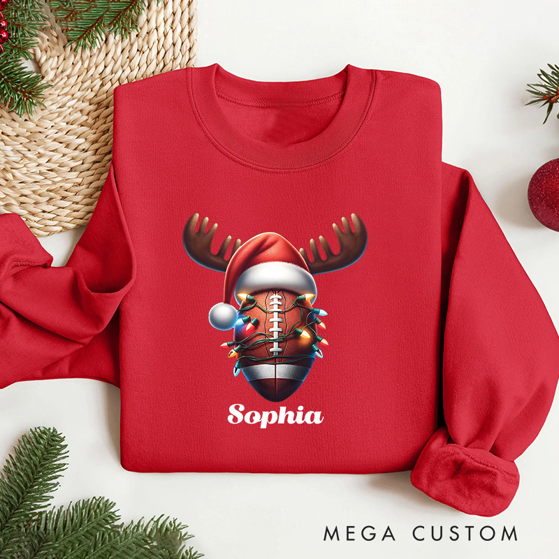 Personalized American Football Reindeer Design Christmas Sweatshirt with Custom Name
