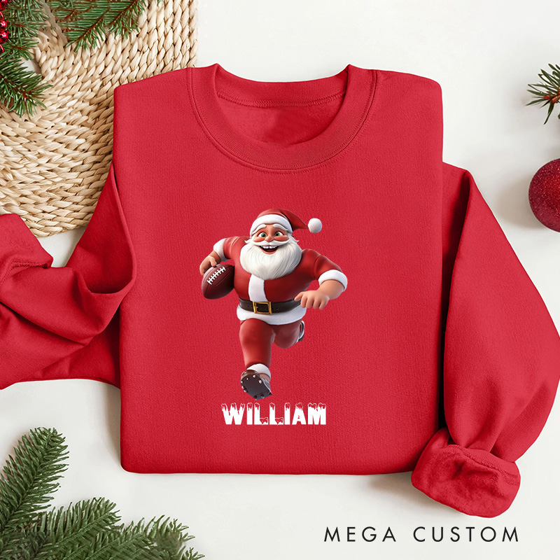 Personalized American Football Santa Christmas Sweatshirt with Custom Number for Festive Style with a Fun Twist