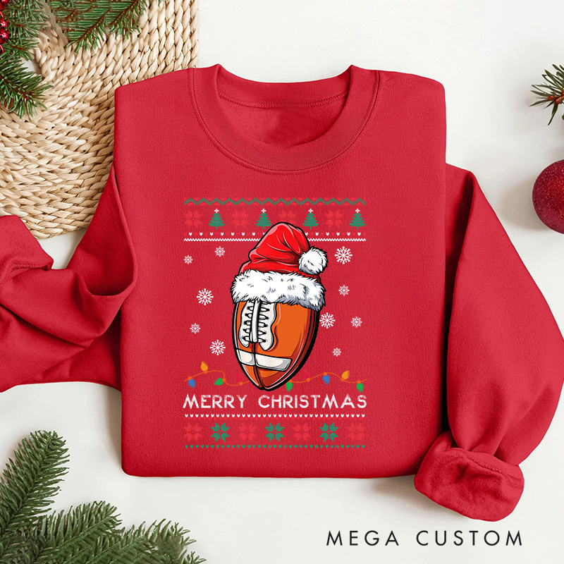 Personalized American Football Design Christmas Sweatshirt with Custom Text,Celebrate the Season in Style