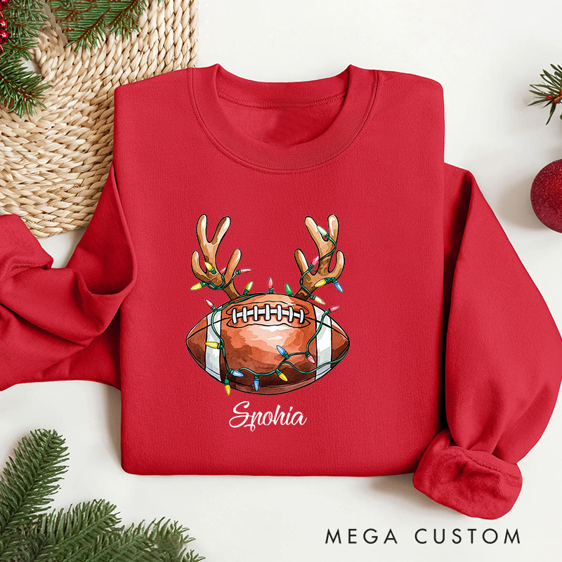 Personalized American Football Reindeer Christmas Sweatshirt with Custom Name for Holiday Cheer in Every Play