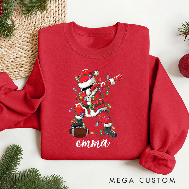 Personalized American Football Santa Dab Christmas Sweatshirt with Custom Name