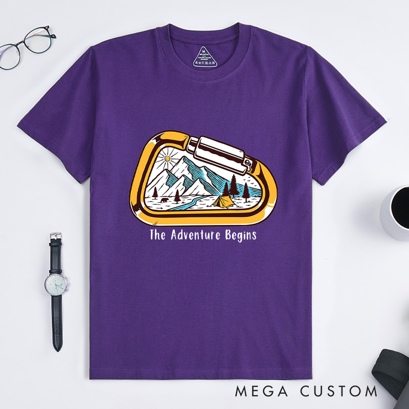 Personalized Carabiner HikingT-Shirt Adventure Hiking Camping Mountain T-Shirt for Nature Traveling Outdoors Lover Gift