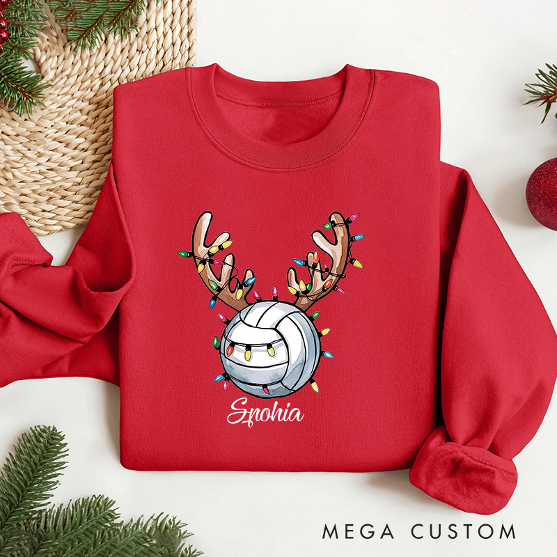 Personalized Reindeer Volleyball Christmas Sweatshirt with Custom Name