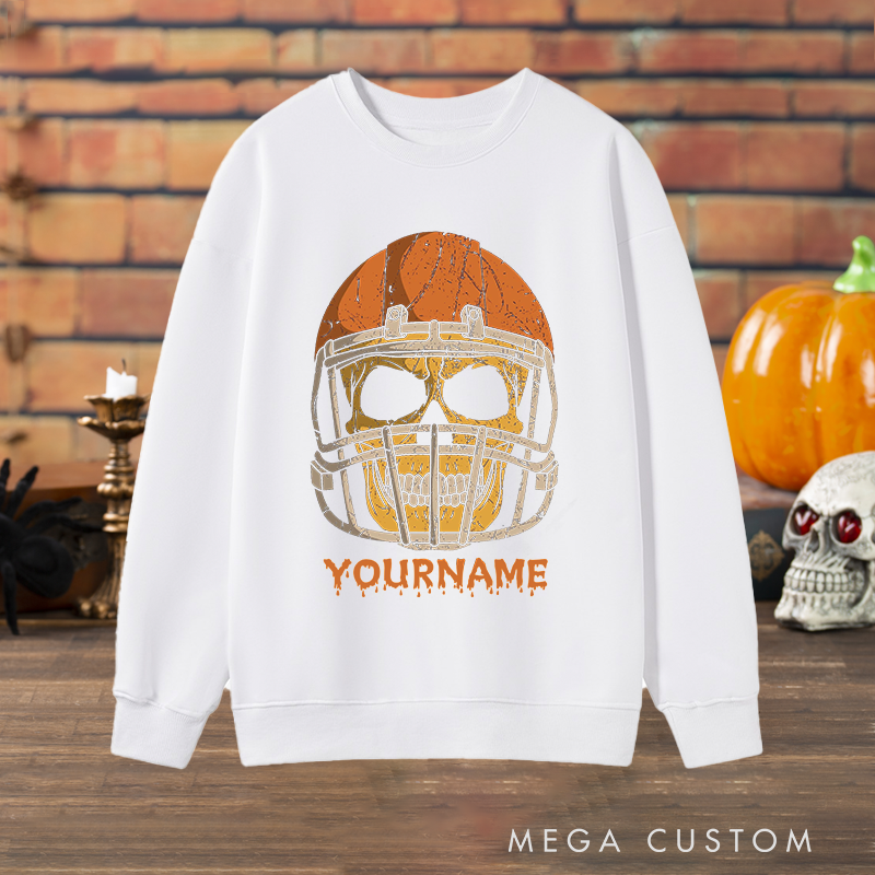 Personalized Skull American Football Halloween Sweatshirt with Custom Name for Fearless Style Sport Fans