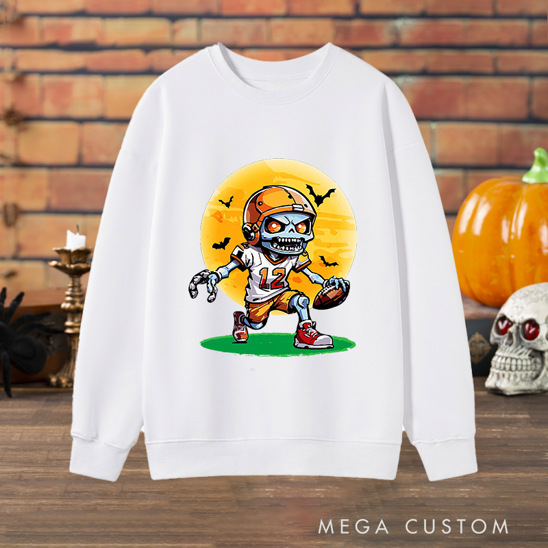 Personalized Zombie Football Halloween Sweatshirt,Add Your Number for a Spooky Touch