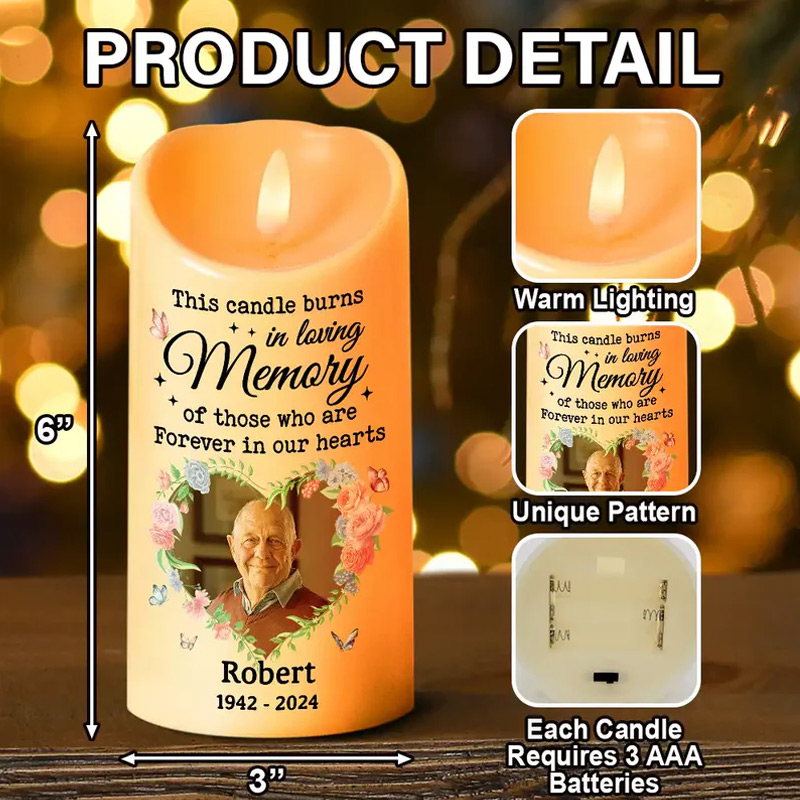 Personalized Photo LED Candle This Candle Burns In Loving Memory Memorial Gift Custom Memory Flameless LED Candle