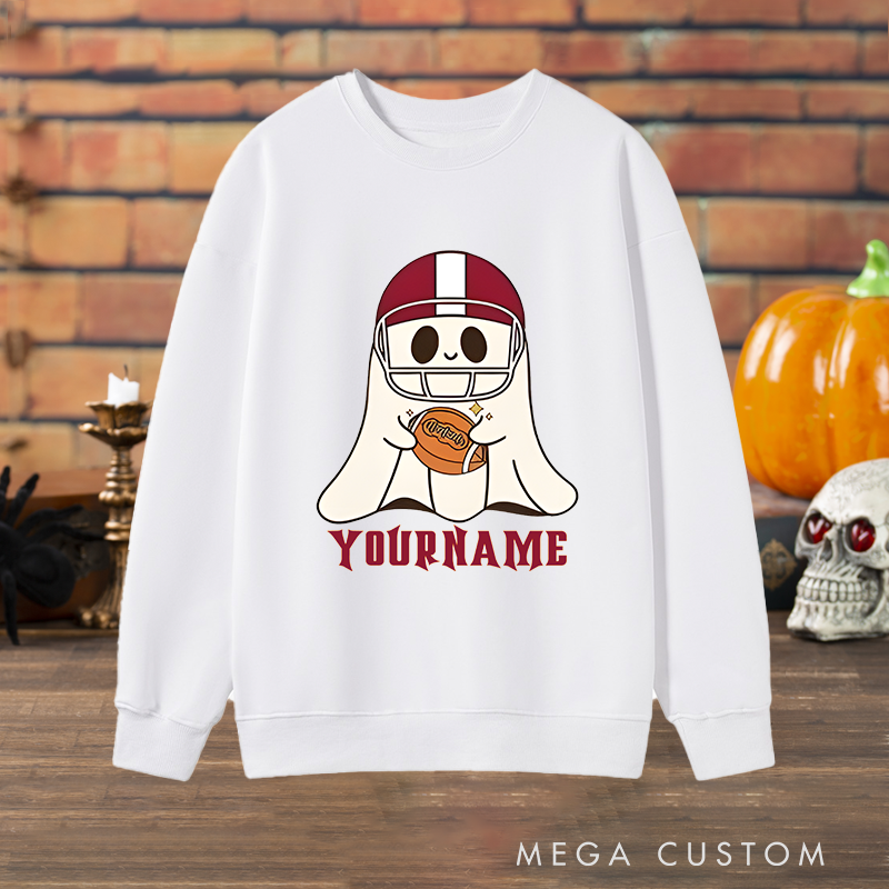 Personalized Custom Ghost Football Halloween Sweatshirt with Custom with Your Name