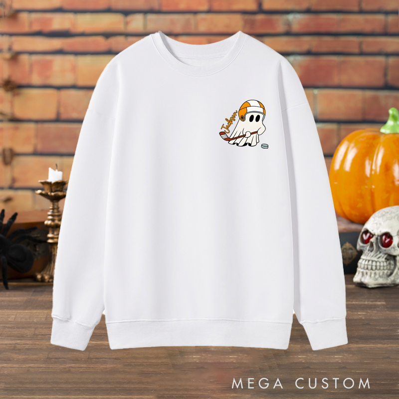 Personalized Halloween Sweatshirt with Cute Ghost and Pumpkin Design and Custom Name Option