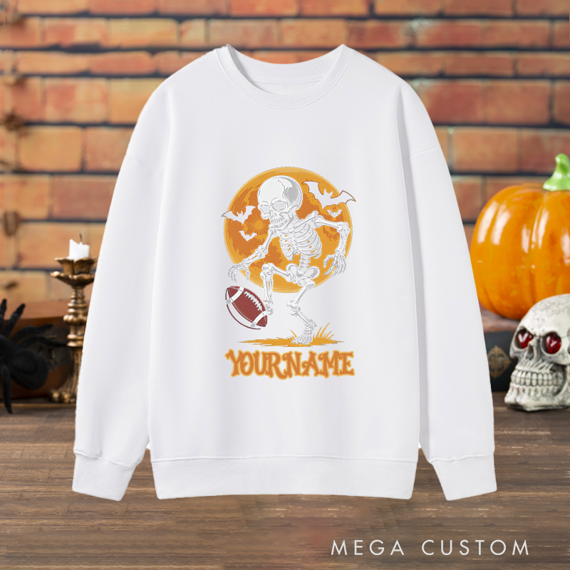 Personalized Skeleton American Football Sweatshirt with Custom Your Name for a Halloween Touch