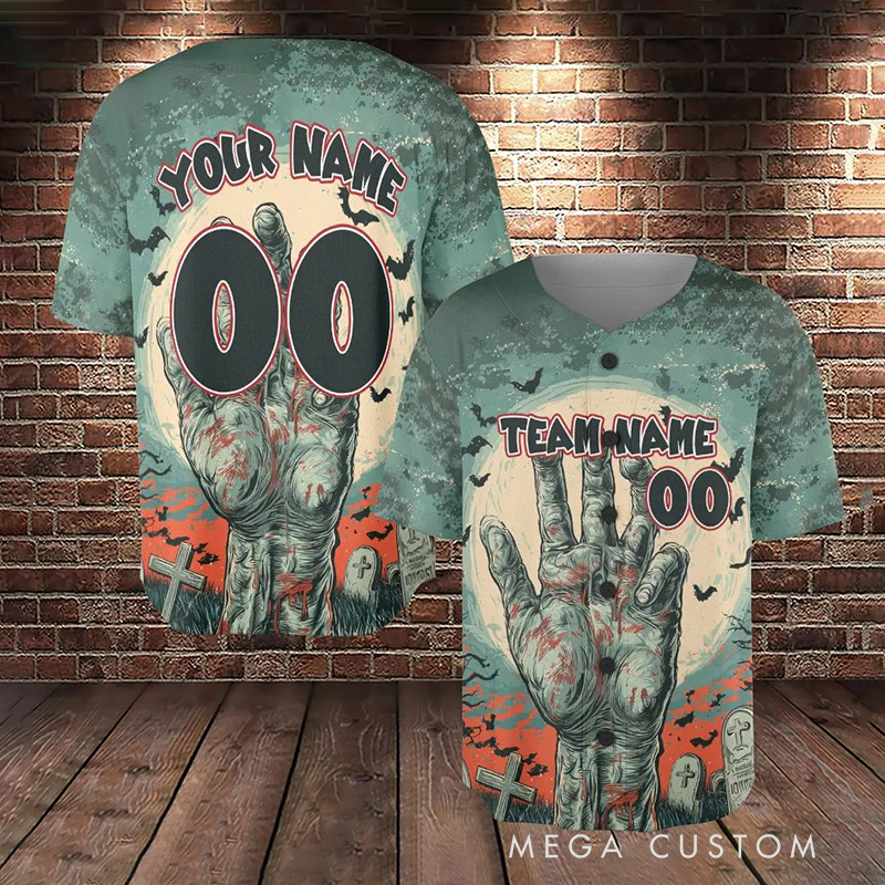Personalized Halloween Zombie Themed Baseball Jersey with Custom Name and Number  