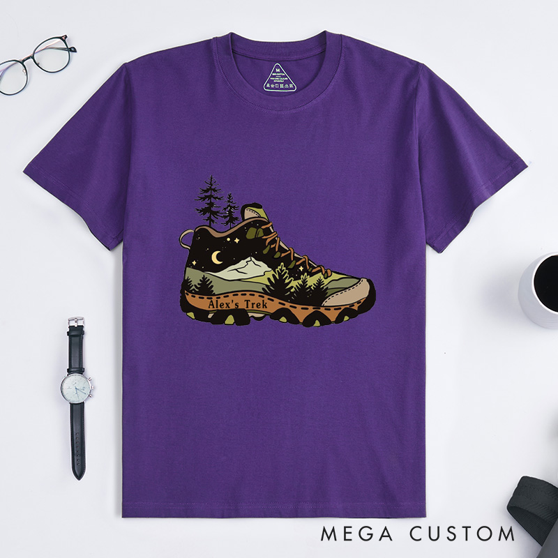 Personalized Hiking Boot T-Shirt Adventure Camping Mountain Backpacking T-Shirt for Nature Travelers Outdoors Lover Gift