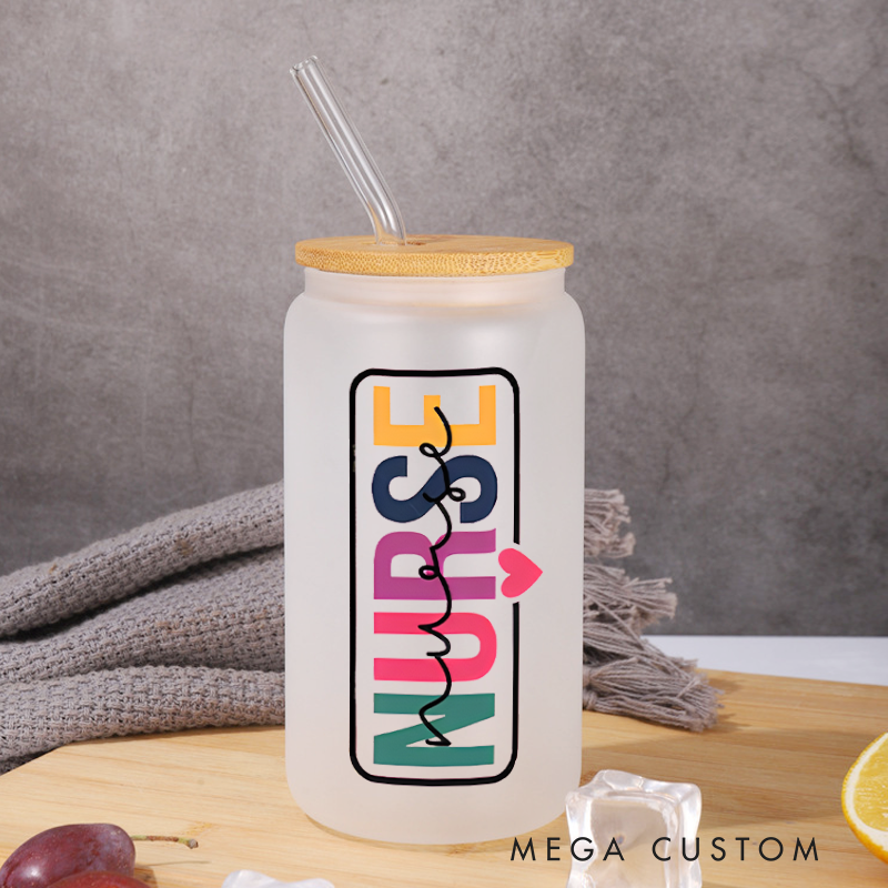 Personalized Frosted Glass Cup Custom Colorful Nurse Design Frosted Can Glass Nurse Appreciation Gift