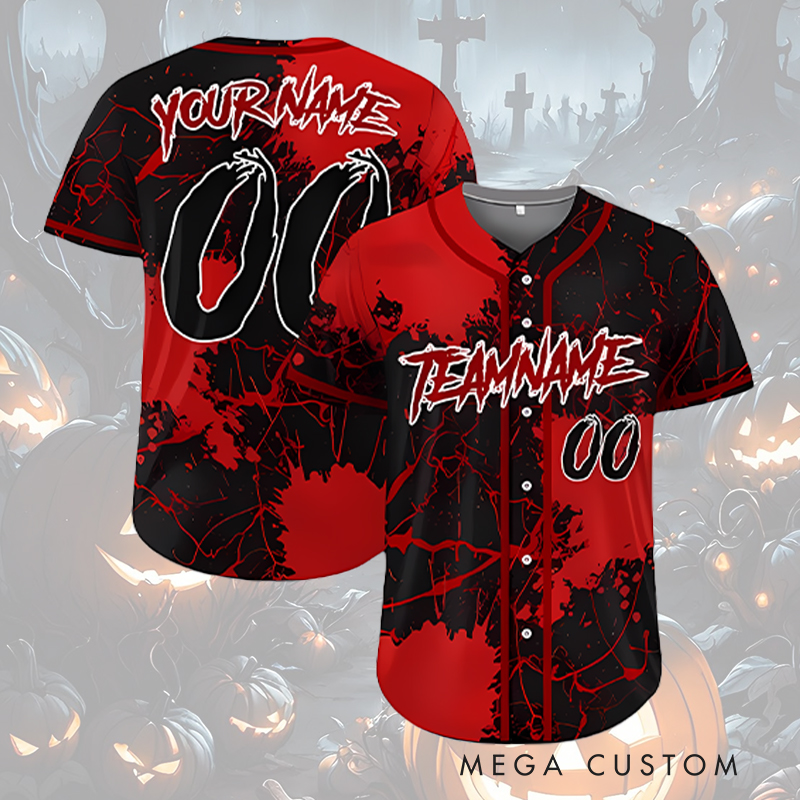 Personalized Halloween Baseball Jersey with Blood Drip and Crow Design and Custom Name