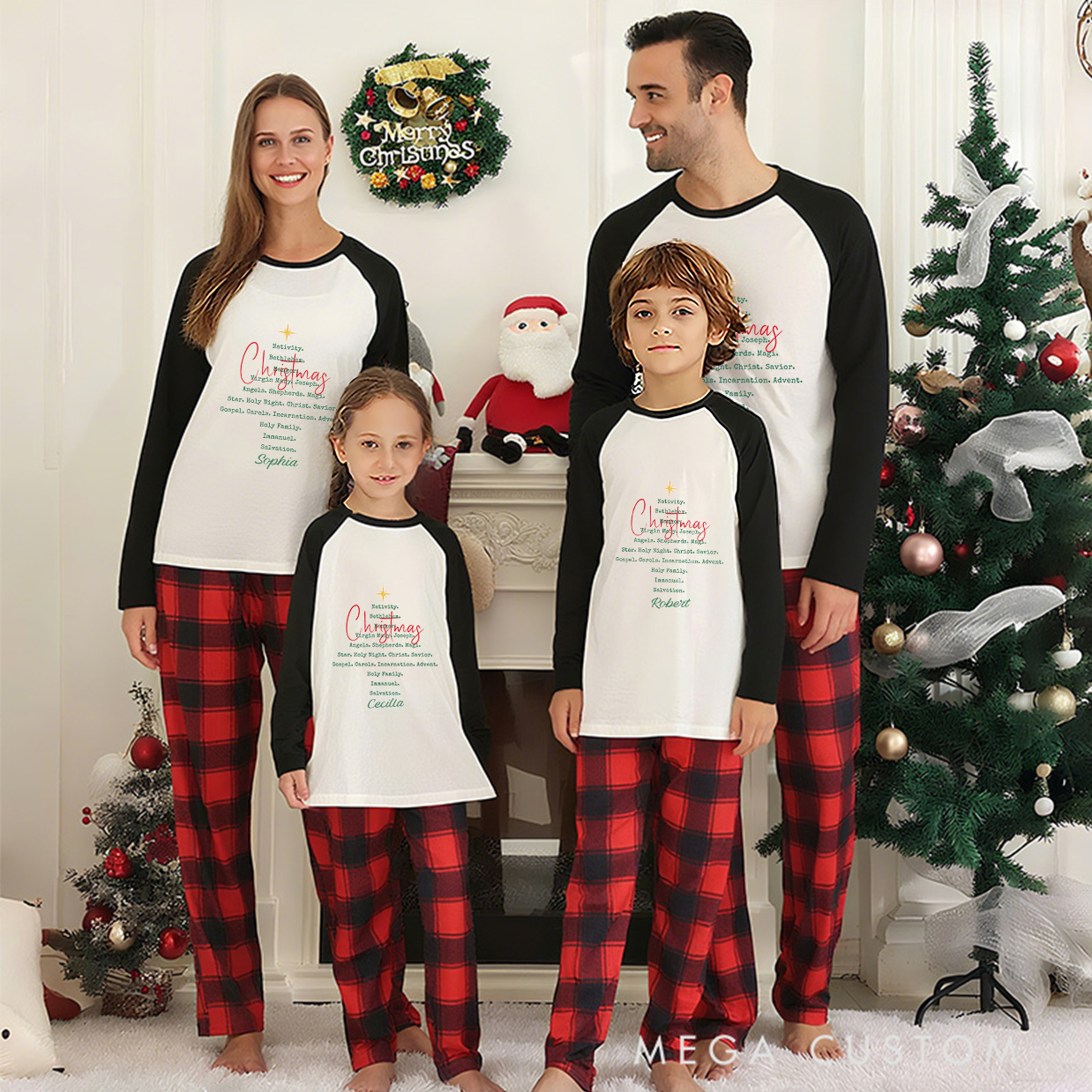 Personalized Christian Faith Jesus Religious Christmas Family Matching Long Sleeve Pajama with Name Religious Gift for Family