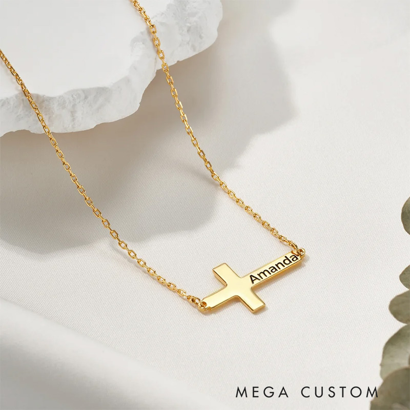 Personalized Cross Necklace with Name Dainty Jewelry Birthday Anniversary Baptism 1st Communion Gift for Christian Women