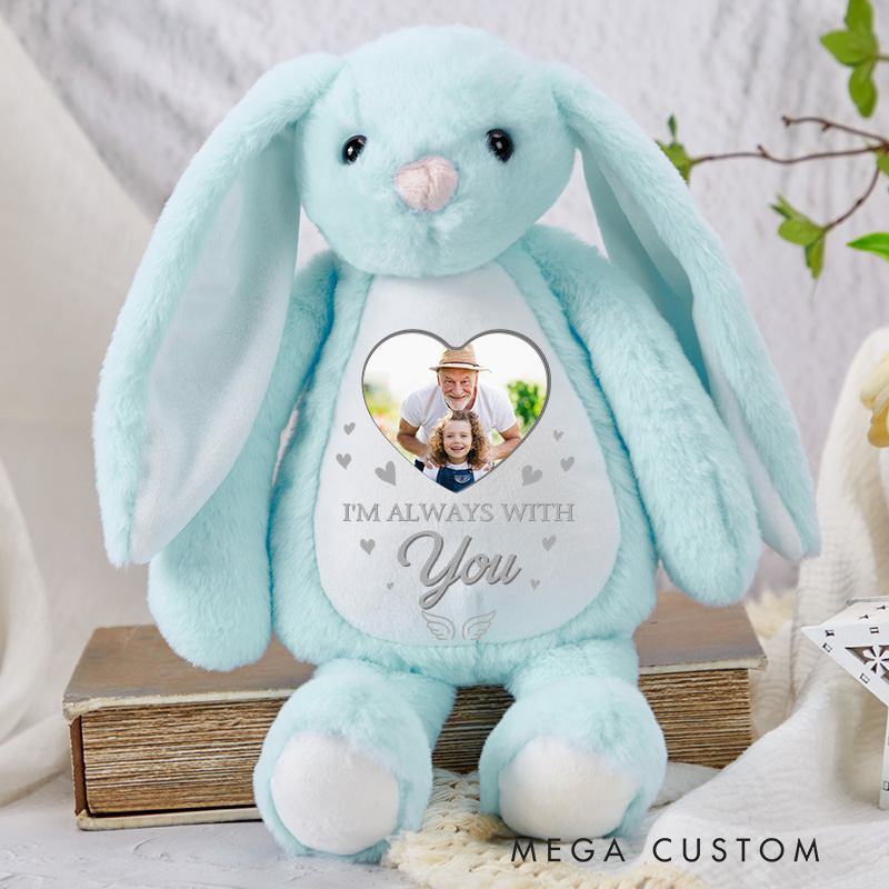Personalized Memorial Bunny Plush With Custom Photo Remembrance Keepsake We're Always With You