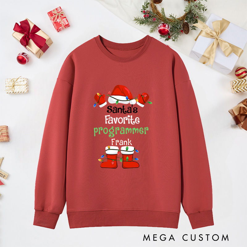 Personalized Santa's Favorite Programmer Classic Sweatshirts Computer Technology Lovers Sweatshirts Christmas Gift for Geek Nerd