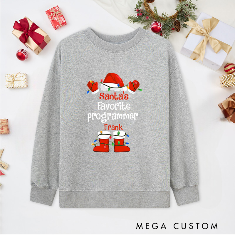 Personalized Santa's Favorite Programmer Classic Sweatshirts Computer Technology Lovers Sweatshirts Christmas Gift for Geek Nerd
