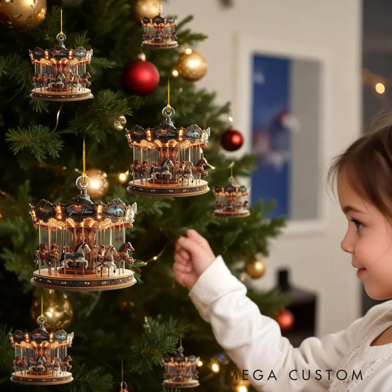 Personalized Christmas Carousel Acrylic Flat Ornament Carousel Horses Xmas Decor for Carousel Lover Carousel Hanging Ornament
