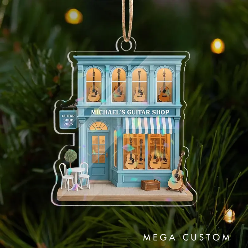 Personalized Guitar Shop Ornament Custom Music Store Acrylic Ornament Musician Christmas Decoration Guitar Lover and Acoustic Gift