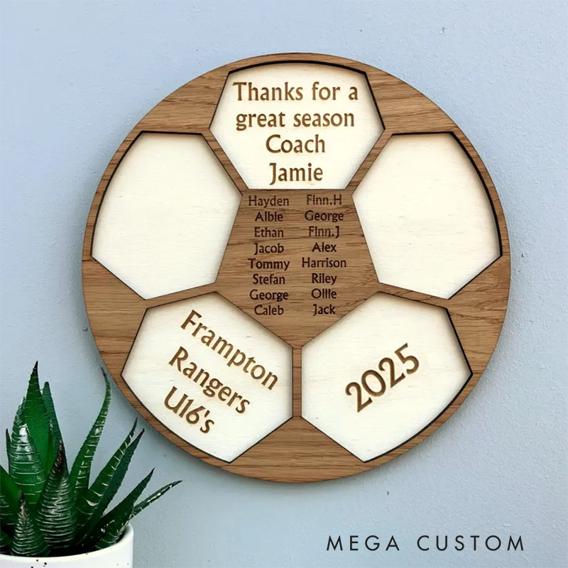 Personalized Soccer Coach Appreciation Plaque with Team Names, Year, and Custom Message