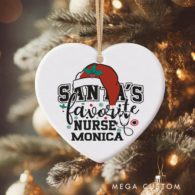 Personalized Nurse Christmas Ornament Santa's Favorite Nurse Design Christmas Ornament New Nurse Gift Funny Nursing Gifts