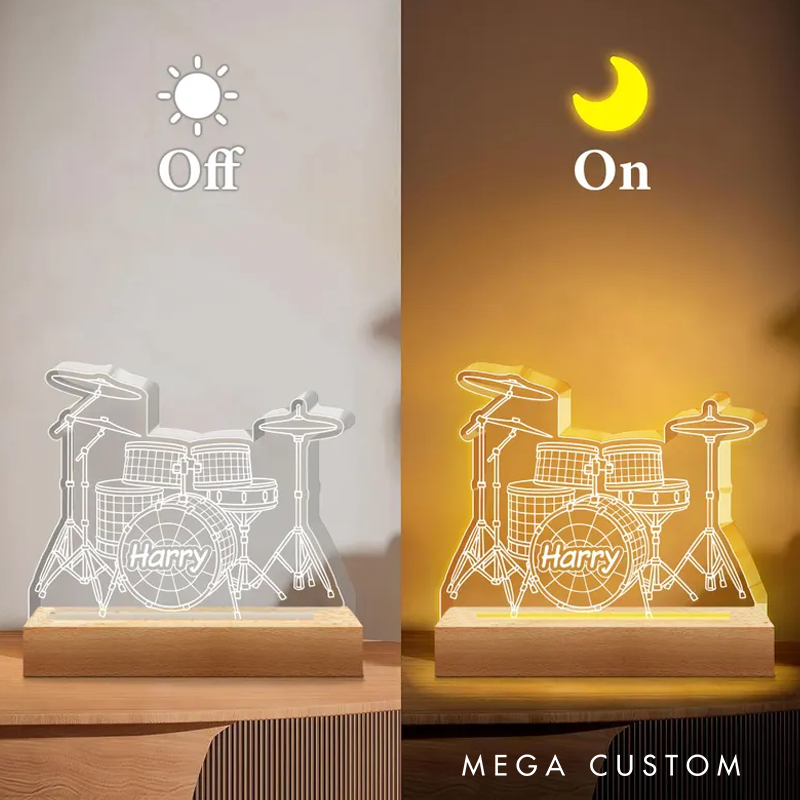 Personalized Drum Night Light Custom Name Drum Lamp Gifts Drum Player Music Night Light