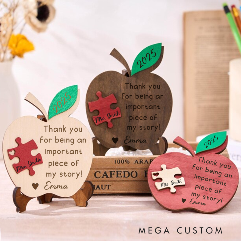 Personalized Teacher Apple Puzzle Desk Sign Thank You for Being an Important Piece of My Story Appreciation Gift for Teachers 
