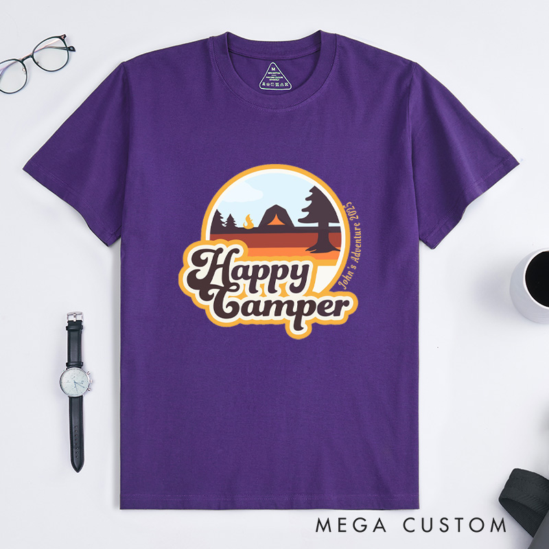 Personalized Happy Camper T-Shirt Hiking Camping Adventure T-Shirt for Nature Travelers Outdoors Lover Gift