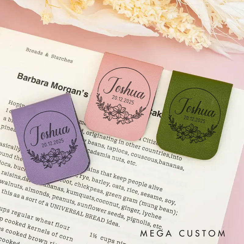 Personalized Floral Magnetic Bookmark Custom Leather Bookmark Clip with Name Book Lover Gift Reading Lover Gift Librarian Gift Bookish Gift 